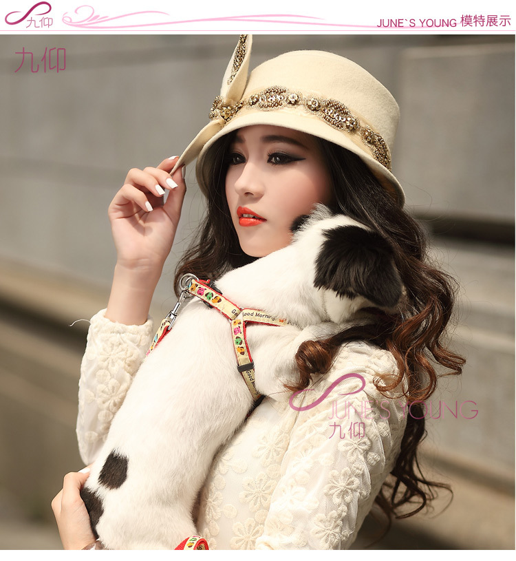Free shipping june's young elegant women wool felt hat casual all-match beaded women hat  fashion dome shape bow attached