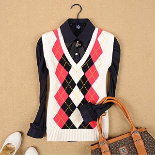 Free Shipping Juniors clothing 2013 spring slim plaid pure cotton vest sweater vest