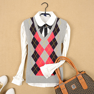 Free Shipping Juniors clothing school wear 2013 spring casual plaid pure cotton vest sweater vest