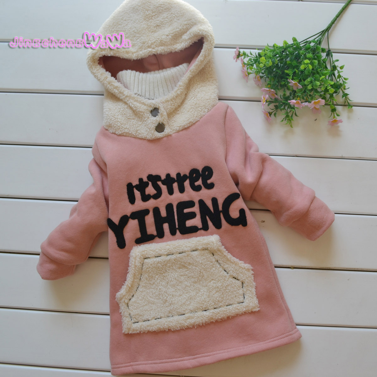 Free Shipping Jw064 letter pattern female child plus velvet sweatshirt girls berber fleece hoodie outerwear