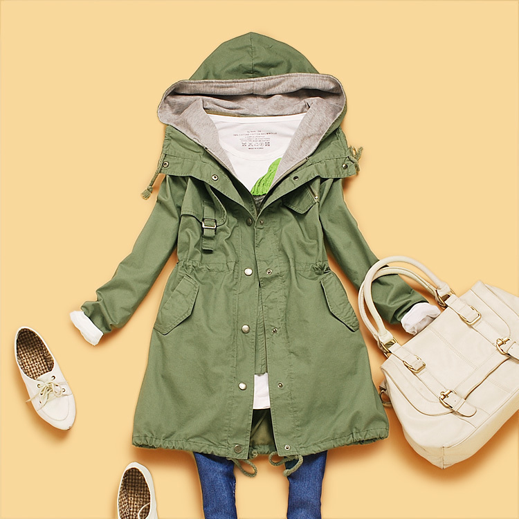 free shipping K3-3 spring women's with a hood skirt fashion slim long design trench outerwear