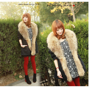 Free Shipping Kaki 2012 vlsivery large raccoon fur front fly thermal cotton-padded jacket olive black wadded jacket LDX