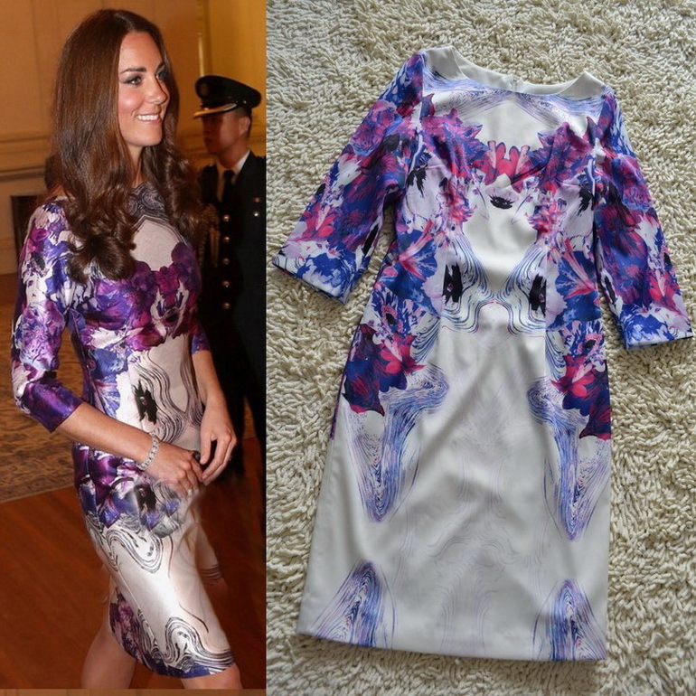 Free Shipping! Kate middleton three quarter sleeve slim one-piece dress 2012 autumn 1023 - 02 xxl