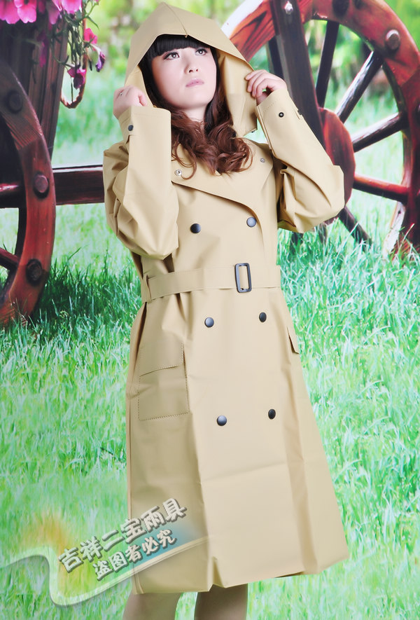 free shipping khaki 100% EVA eco-friendly fashion dust trench coat raincoat with poncho