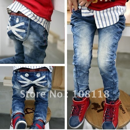 Free shipping Kid's cute cat face jeans, wholesale 5 sizes baby jeans,5 pcs/lot in 1 color kid pants