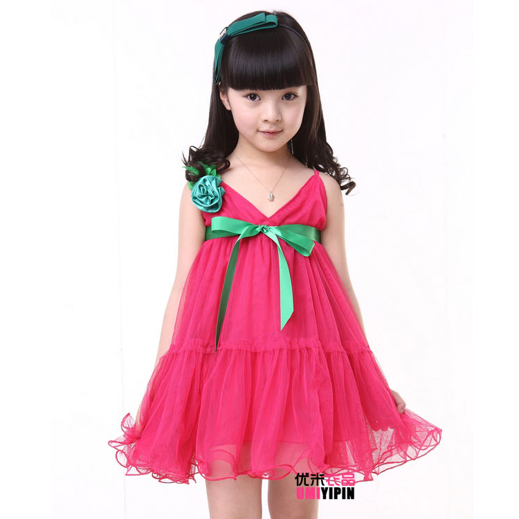 Free shipping  Kids clothes wholesale 2013 summer new girls chiffon bow fashion dress