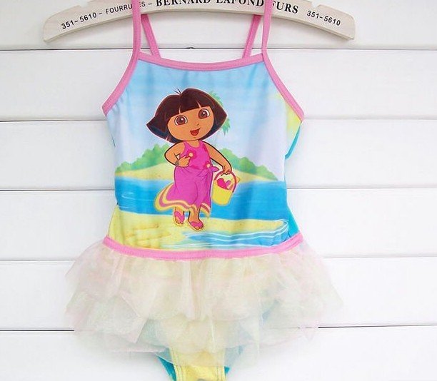 free shipping kids girl swimwear Dora swimming costume swimmers bathers can be as ballet dresses blue