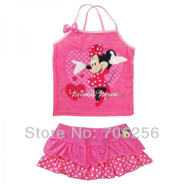 free shipping kids girls swimmers swimming bathers swimsuits pink swim skirt minnie  wholesale