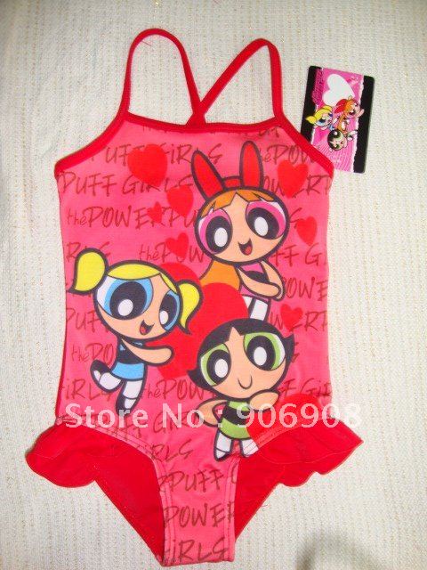 free shipping kids girls swimwear swimming costume PPG red with tag swim bathers surfing one piece swimsuits