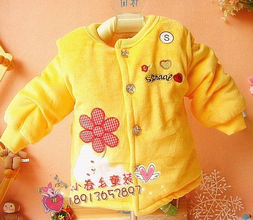 Free shipping  kids keep warm tops baby cartoon undershirt children cotton-padded clothes kids thick front button overall