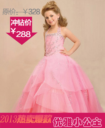 free shipping kids Pink princess dress costume girls wedding dress