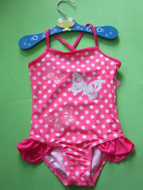 free shipping  kids swimwear swim swimming costume pink butterfly with tag swimmers swimming bathers white wave dot