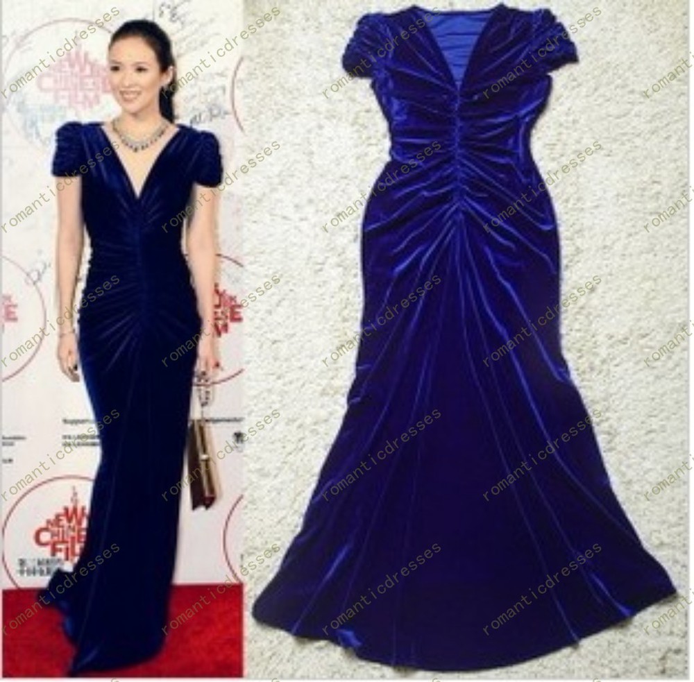 Free Shipping Kim Kardashian V-neck Strapless Royal Blue Celebrity Dress Formal Gown Evening Dresses Gowns