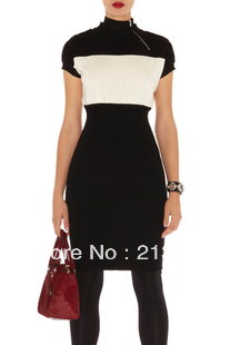 Free shipping! KM 2013 high elastic knitted short-sleeve dress turtleneck zipper brand name slim dress UK8-UK16 kp105