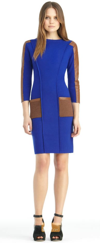 Free shipping Knit with leather long sleeve dress