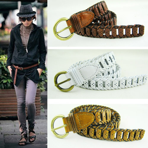 Free Shipping Knitted cowhide strap genuine leather women's fashion personality all-match thin belt fashion