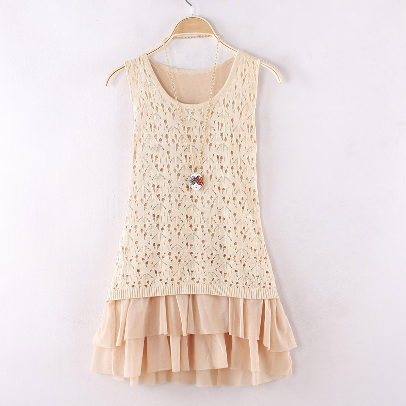 free shipping Knitted cutout chiffon sleeveless top 2013 women's summer