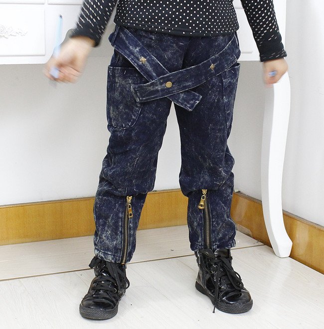 free shipping, Knitted folder cloth youngster jeans Boy Girl pants  new Korean version of the  spring and autumn children jeans