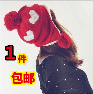 FREE SHIPPING Knitted hat female winter plus velvet thickening thermal ear protector cap love macrospheric knitted hat