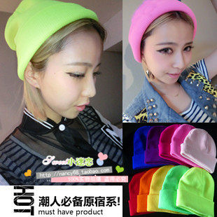 Free shipping, knitted hat HARAJUKU bigbang gd neon color line hat  male Women  autumn and winter hat