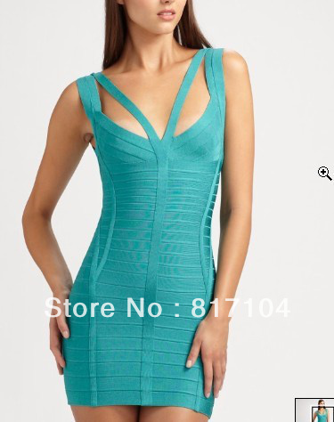 Free Shipping knitted HL Bandage Dress Blue Strap Evening Party Homecoming Dress