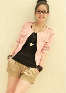 Free shipping Korea latest style Globalsources O-neck women`s jacket 4 color