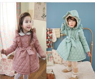 free shipping korea new design baby girl's winter outwears kids cute solid bow jackets warm coat 2colors 5pcs/lot