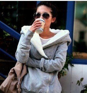 Free shipping korea new fashion Women's Hoodie Coat Jacket hooded Zip Warm Outerwear LM1247