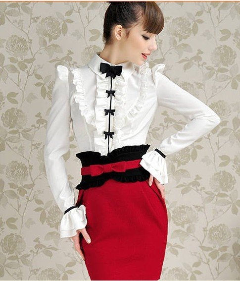 free shipping - KOREA STYLE lady shirt/ office lady shirt, cotton shirt S M L-Drop shipping acceptable