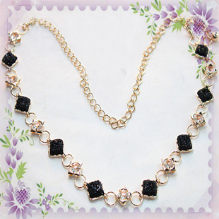 Free Shipping, Korea Style Women's Fashion Exquisite Luxury Golden Mental Black Rhineston Embedded Leather Belt Waistband 1069