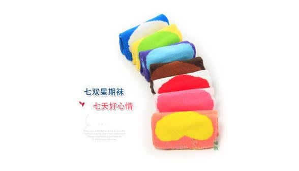 Free shipping   Korea styleLove seven days a week socks  Every day a double 14pairs/lot   A pack of 7 double