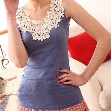 Free shipping Korea Women's Tank Top Shirt Hollow-out Vest Waistcoat Camisole Pierced lace tank tops Lace bud silk vest