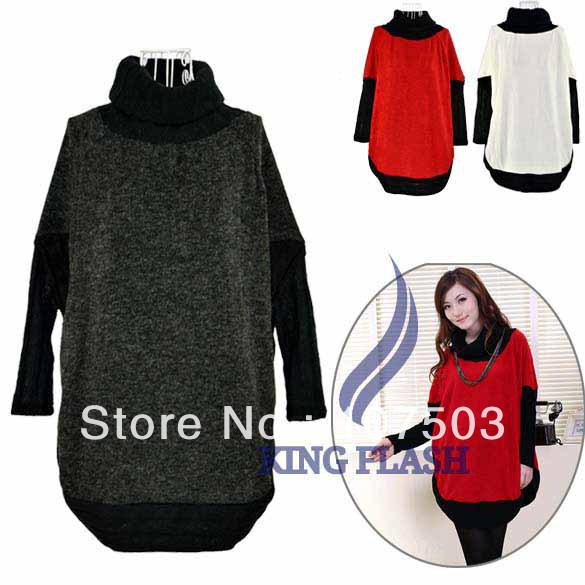 Free shipping Korea Women Wool Blends Turtleneck Batwing Loose Sweater Shirt Tops 3 Colors 9052