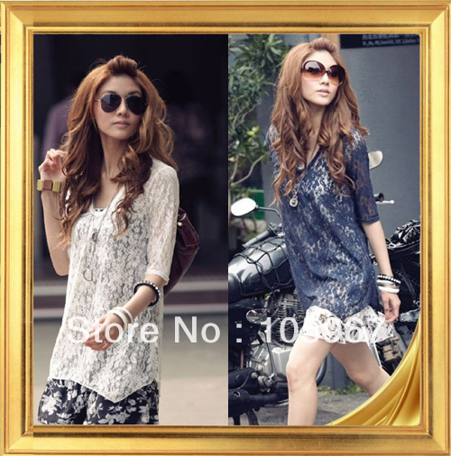 Free shipping Korean 2013 new fashion dress lace wild sweet chiffon dress casual Dress w13168