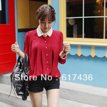 Free shipping Korean 2013 spring new Women casual stitching casual long-sleeved long shirt t-shirt W21728