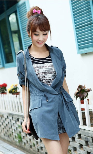 Free Shipping Korean Casual Trench Coat Fashion Turndown Collar Outerwear Slim Dust Coat ,3 Color,M,L,XL