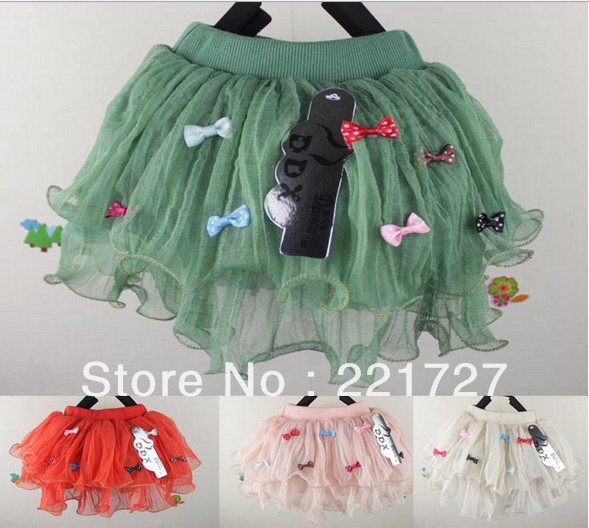 Free Shipping Korean children's clothing baby skirts girl folds color butterfly knot decoration dance the skirt tulle group 4pcs