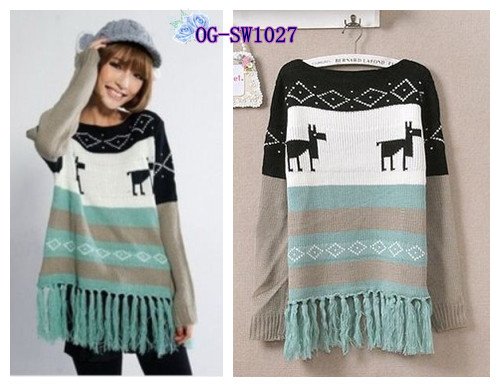 Free shipping, Korean cute style, 2012  fawn deer fringe middle-long casual women pullovers sweater/ knitwear, 1color Free size