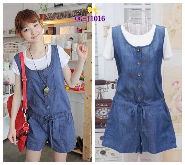 free shipping, Korean cute style  2013 hot popular solid women casual white T shirts+ jean Jumpsuit 2pcs set ,1color  free size