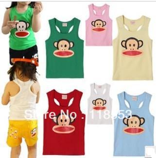 FREE  shipping korean edition children's vest  unisex 6colors 100/% cotton  high quality.5PS/lot LS1203-2C#