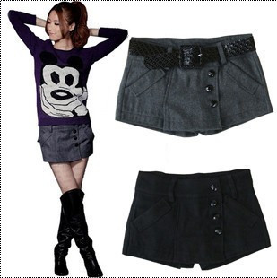 Free shipping Korean Fashion autumn and winter all-match woolen women's slim sexy boots shorts Culottes skirts / 2 color