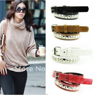 free shipping korean fashion woman wholesale pu leather charm design  pyramids buckle  desinger waistband belt