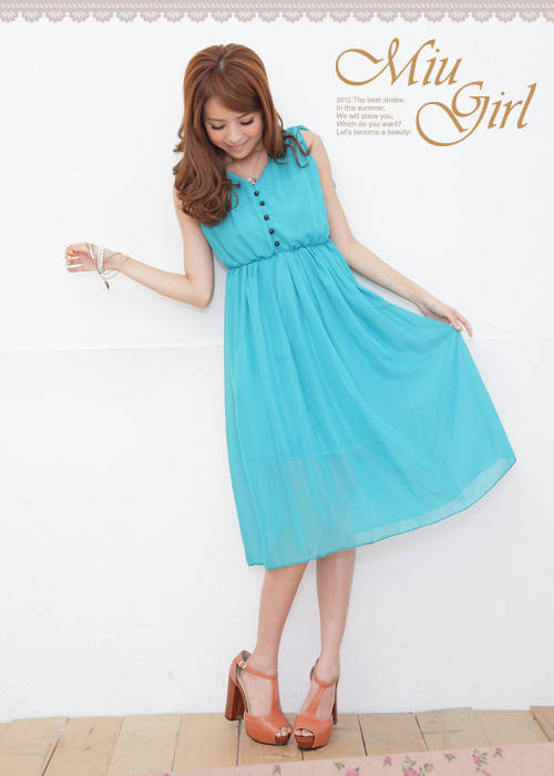 Free shipping,Korean/Japan Women 2013 new sweet v-neck sleeveless long chiffon dress/skirt,Blue,White,x2758