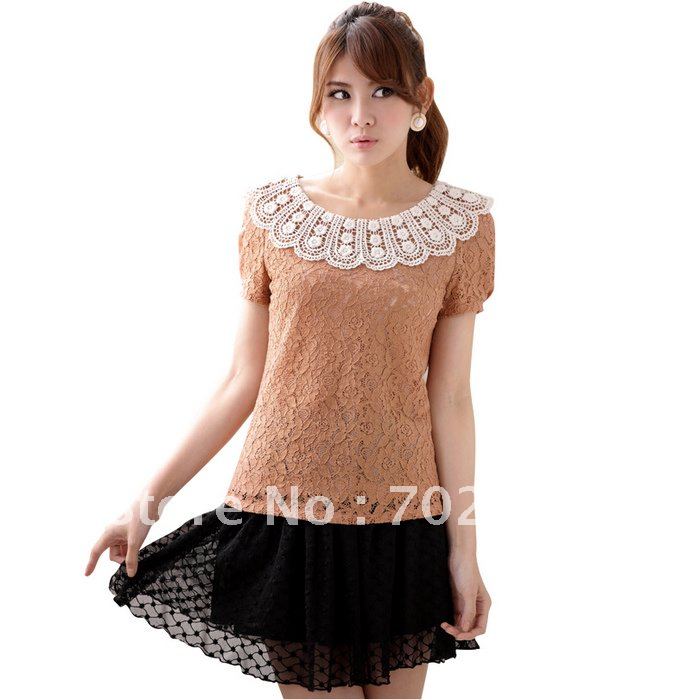 Free Shipping! Korean Ladies Wind Lace Cotton Blouse  D1660 J J G Holiday Sale
