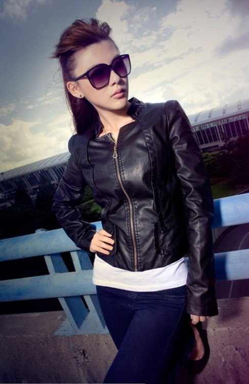 Free shipping Korean PU leather jacket /PU short leather Jacket,figuring style  leather Jacket Coat Fur Clothing