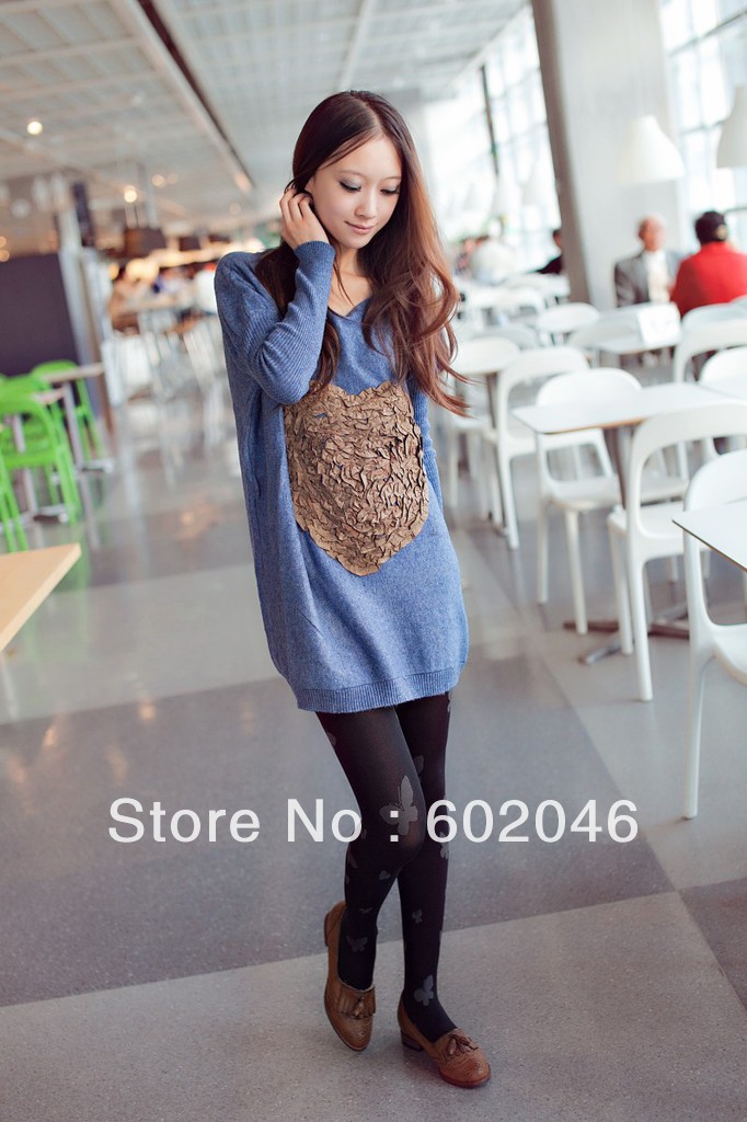 FREE SHIPPING KOREAN ROUND COLLAR LONG SLEEVE HEART-SHAPED LOGO SWEATER FASHION SWEATER FASHION LEISURE FEMALE PARAGRAPH SWEATER