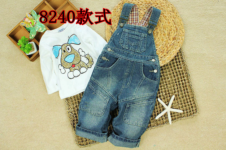 Free Shipping&&Korean Spring Autumn children's clothing boys girls jeans overalls baby pants denim kids baby 100% cotton-8240