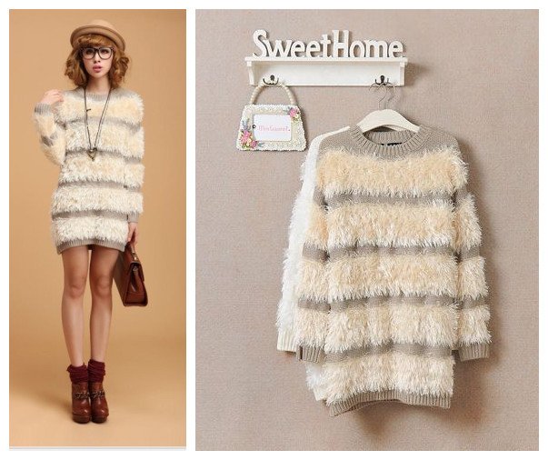 Free shipping Korean style 12 women's autumn elegant stripe pine wool long design long-sleeve sweater 2 colors F size