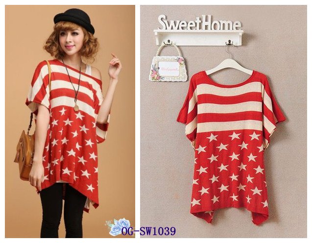 Free shipping, Korean Style , 2012 autumn new popular star stripe  loose women pullovers sweater/knitwear 1color F /plus size