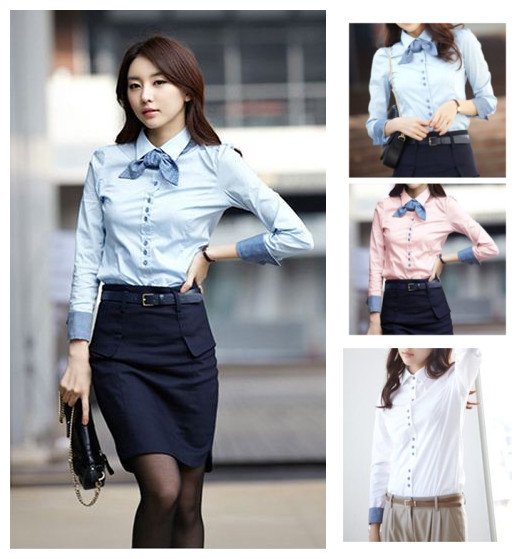 Free shipping Korean style 2012 autumn women's work wear slim long-sleeve shirt 3 colors S, M, L, XL, XXL size